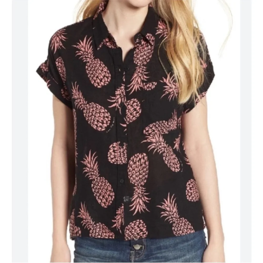 Rails Whitney Shirt Pineapple Pinya Print Linen Blend Sz S - Picture 6 of 16